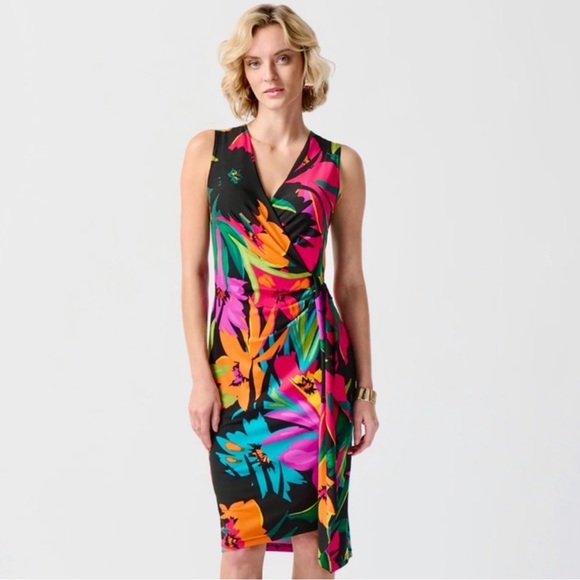 JOSEPH RIBKOFF, Silky Knit Tropical Print Wrap Dress, Size 4, EUC - Picture 2 of 10